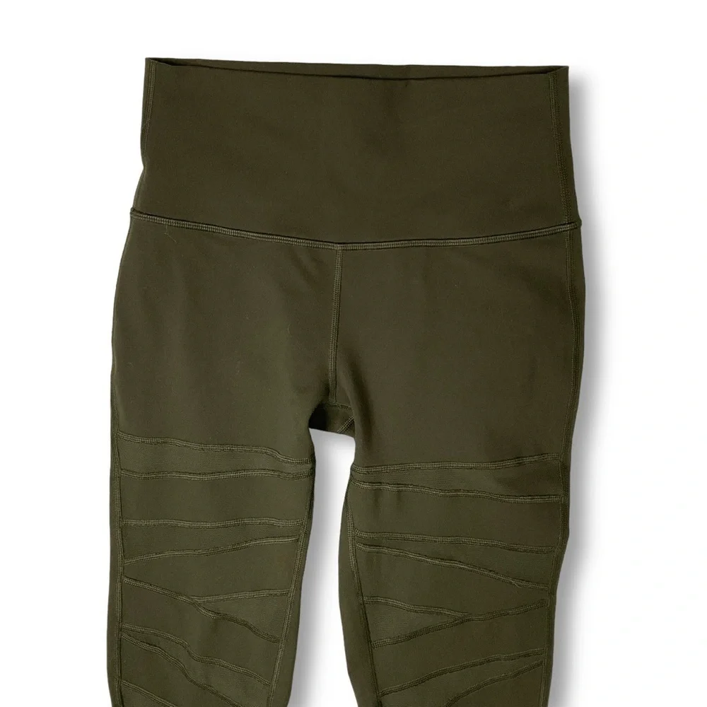 Lululemon High Times Leggings Crop Tech Mesh Tights Olive Green Sz 6    88